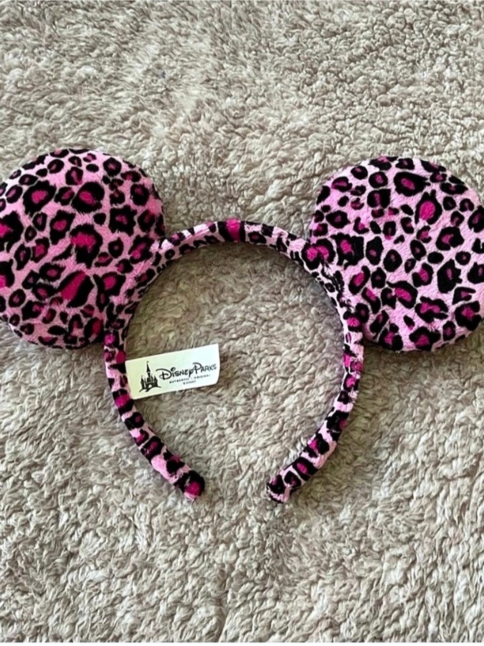 Disney Parks Leopard Print Minnie Mouse Ears Headband in Pink Like New